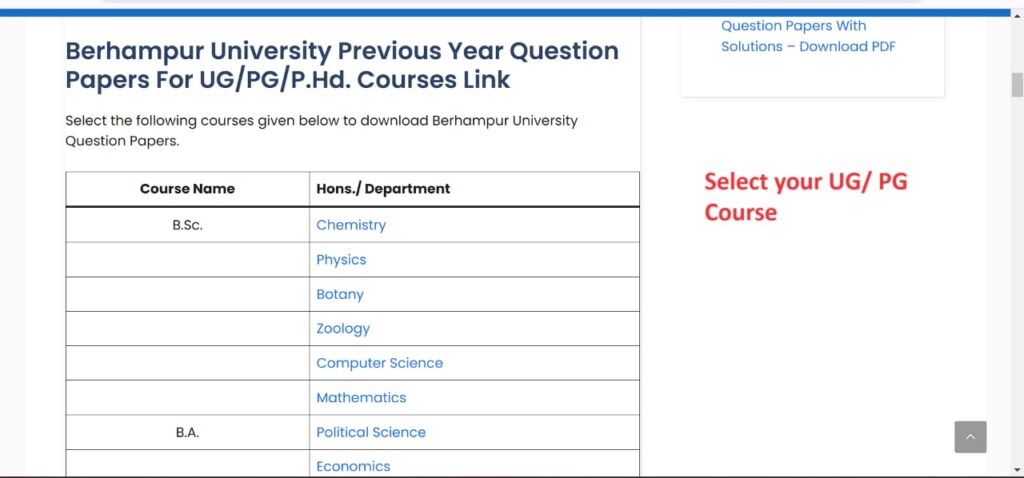 Steps to Download Berhampur University Previous Year Question 